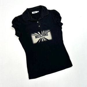 y2k Moschino black short sleeve polo, movie style logo